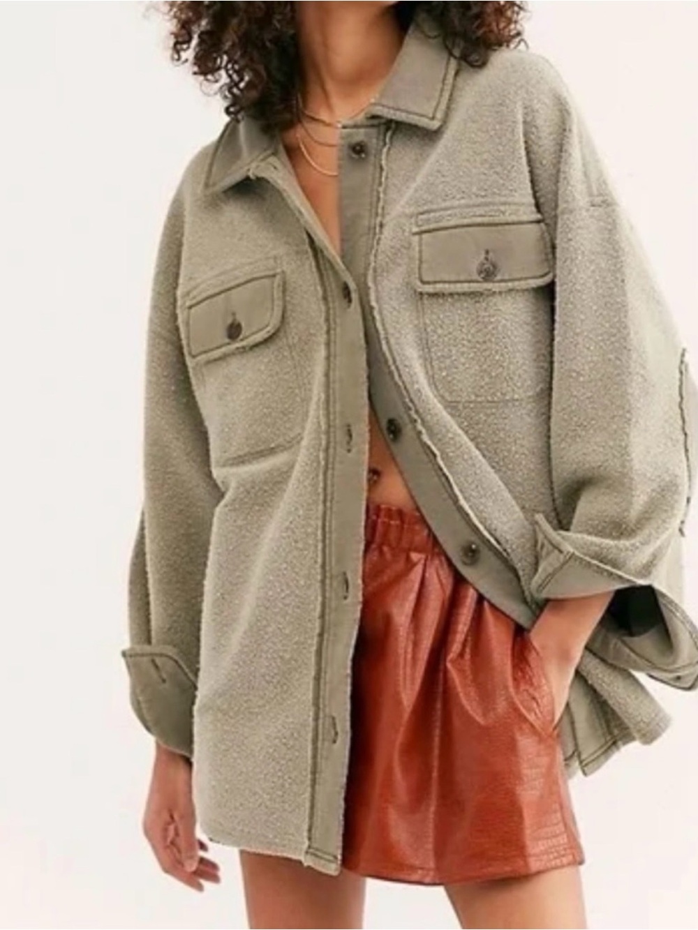 FREE PEOPLE Ruby Jacket in Dirty Olive. Size Large Shacket Jacket - Women